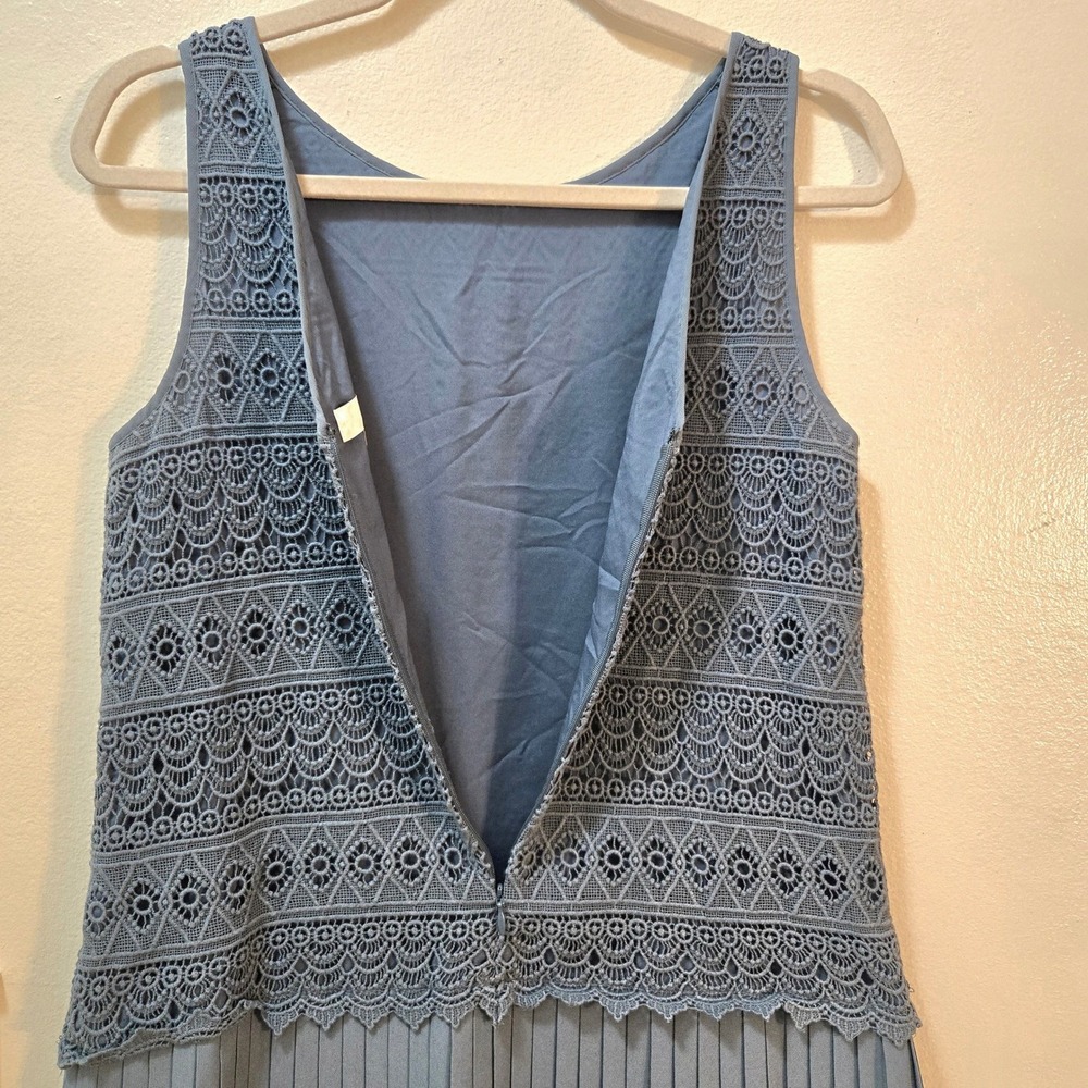 LOFT Dress 8 Sleeveless Blue Crochet Pleated Skirt Mini Zip Back - Picture 7 of 14